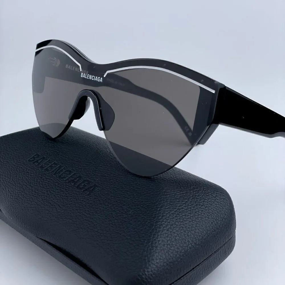 NEW Balenciaga BB0004S 001 Black Grey Shield Unisex Sunglasses